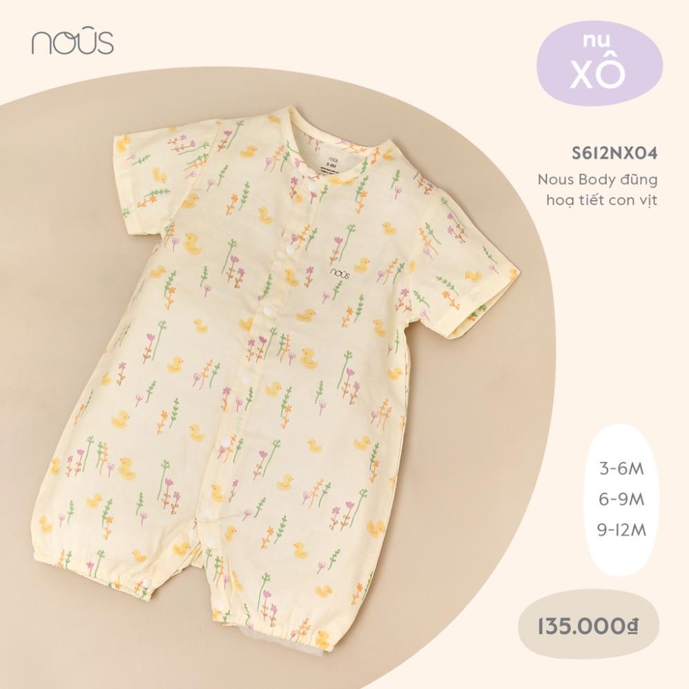 Bộ Quần Áo Liền Thân Cao Cấp Nous - Hoạ Tiết Con Vịt Chất Liệu Xô (Size Từ 3-12M)