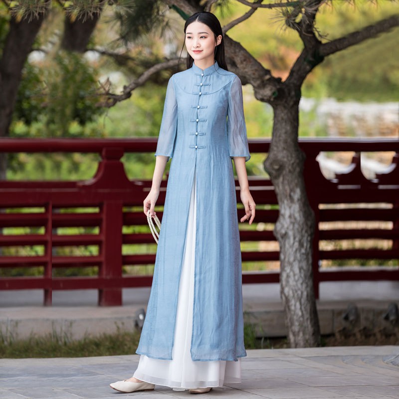Thời trang trung niên♝﹉﹊Quần áo trà thiền, văn học và nghệ thuật, Hán, trang phục kiểu Trung Quốc, sườn xám, bộ