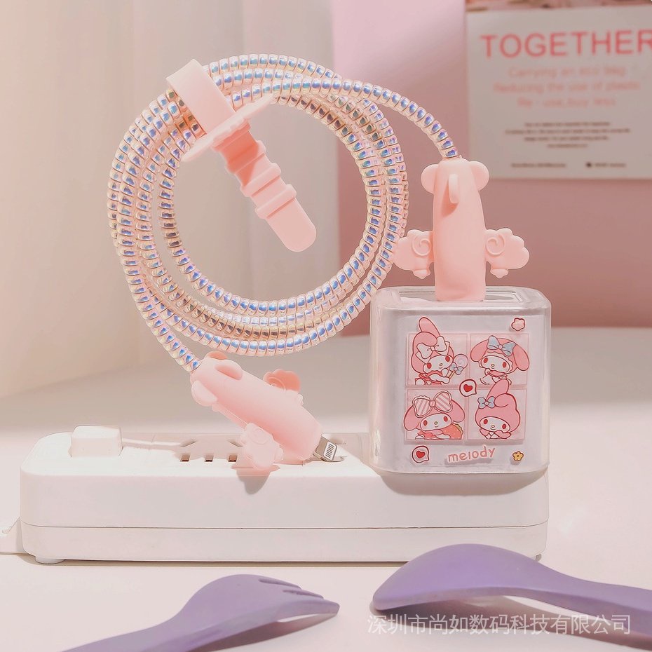 Hộp Bảo Vệ Dây Cáp Sạc Nhanh 18/20W Hình Melody Màu Hồng Dạ Quang Dễ Thương Kiểu Nhật Hàn