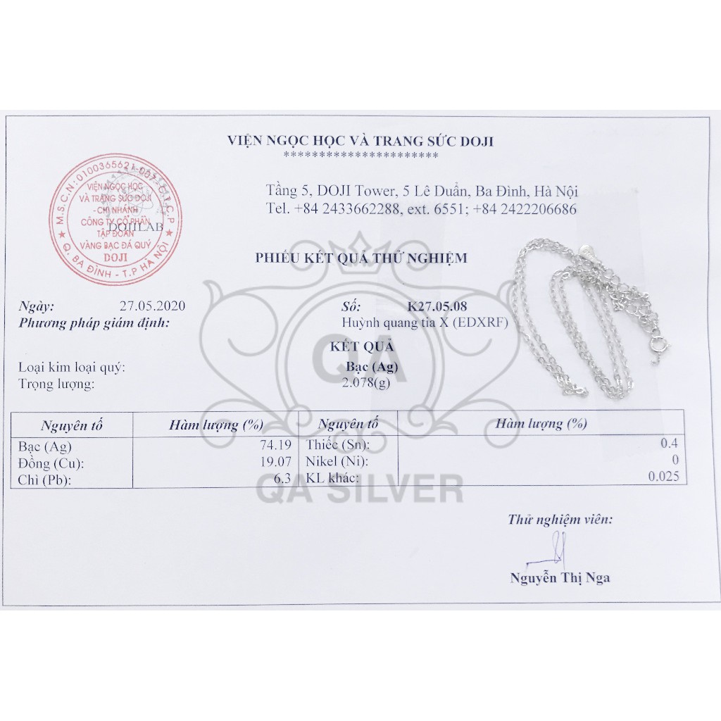 Dây chuyền Bạc 74% vòng cổ nữ bạc trơn MINIMAL Silver Necklace QA SILVER NE170304