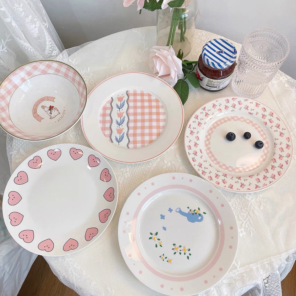 Đĩa Ăn Tráng Miệng Bằng Gốm Sứ Hình Hoa Tulip Thỏ Dễ Thương Phong Cách Retro Phương Tây