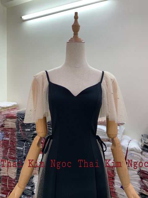 Đầm xoè phối lưới nhũ đính hạt/ đầm dự tiệc | BigBuy360 - bigbuy360.vn