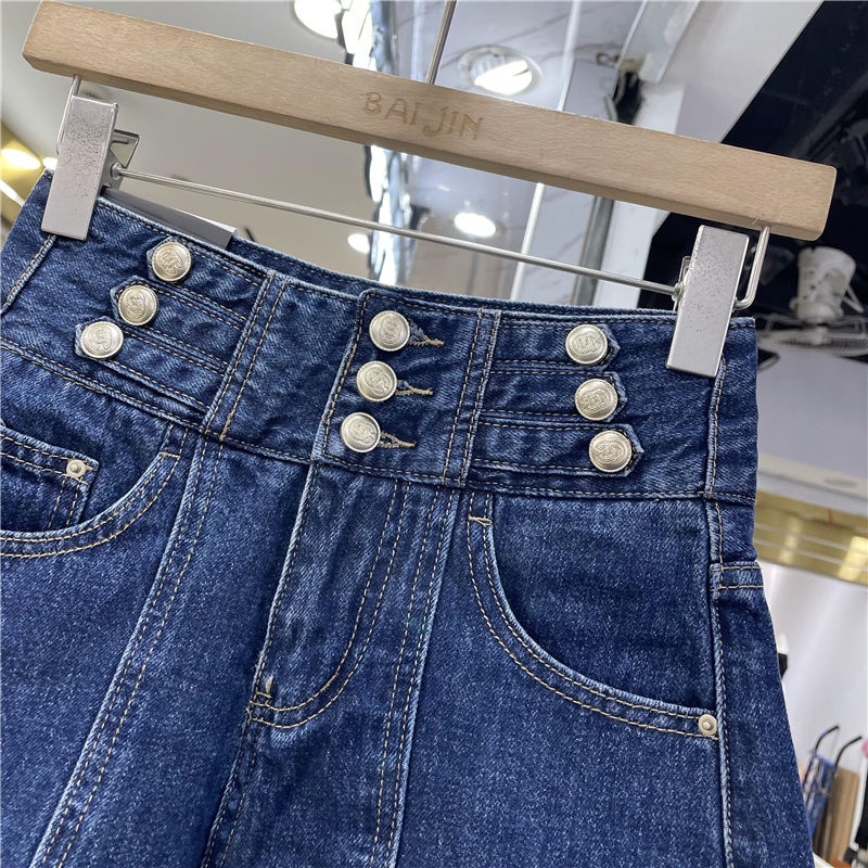 High waist, slim, fat MM denim shorts girls summer 2022 Korean version of the new a-shaped wide-leg hot pants