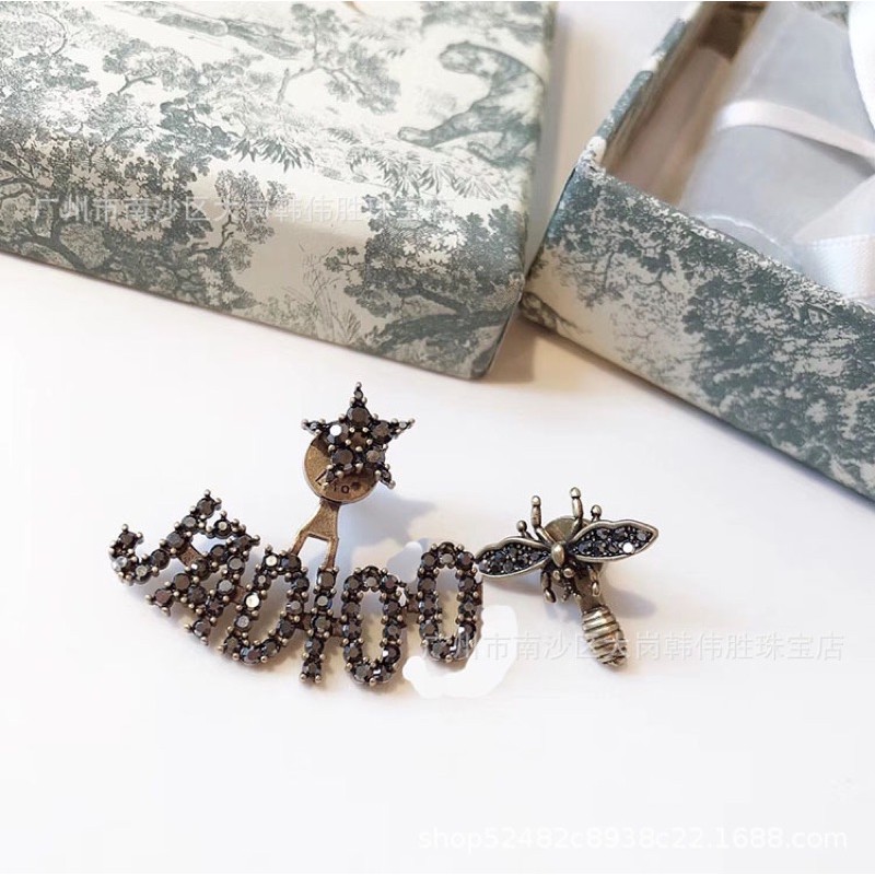 Khuyên Tai xinh 3 Màu Trắng &amp; Vàng &amp; Đen Đính Đá Pha Lê