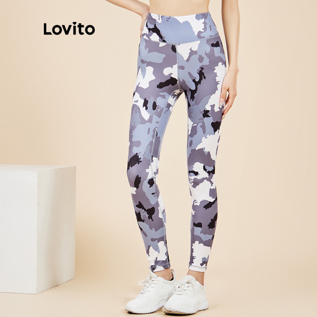 Quần legging Lovito họa tiết rằn ri dành cho bạn nữ mặc khi tập yoga/chạy bộ/thể thao L15X165 (Nhiều màu)