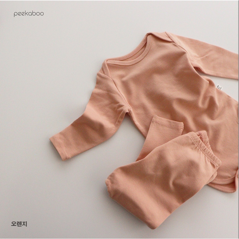 (Chính hãng) Bộ suit dài tay cài đũng trơn Modal 2022 Cotton siêu co giãn PEEKABOO made in Korea cho bé trai và bé gái