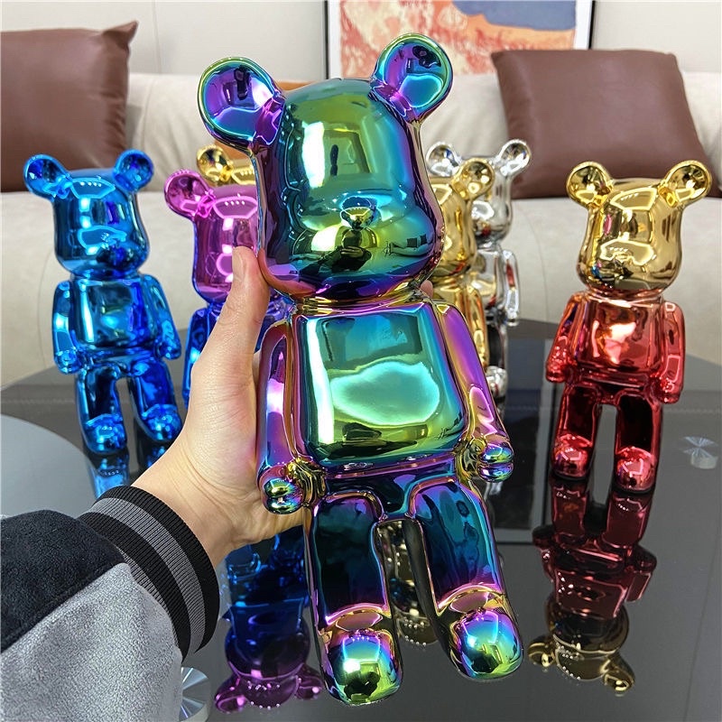 Tượng gấu mạ điện bearbrick trang trí phòng khách size 28cm