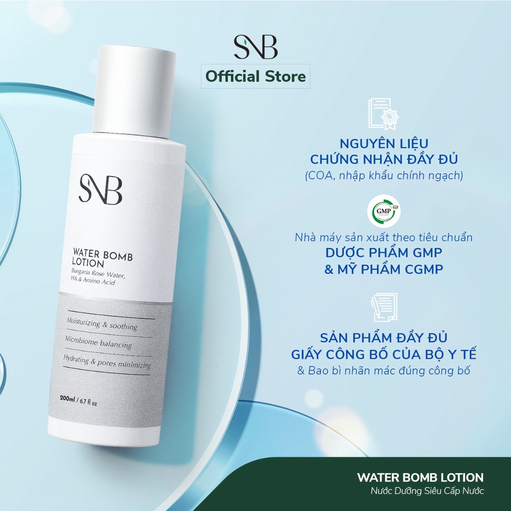 Bộ Sản Phẩm Dưỡng Da Mịn Màng SNB , Gồm Nước Dưỡng Water Bo.mb Lotion , Serum Sáng Da HEALTHY GLOW BOOSTER