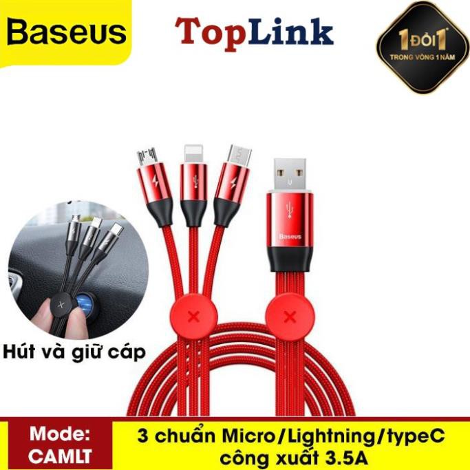 Cáp Sạc Đa Năng 3 Đầu Baseus Có Điểm Dính Từ Tính Cố Định Vị Trí, Đầu Ra 3 Trong 1 Micro USB Lighting, Type C