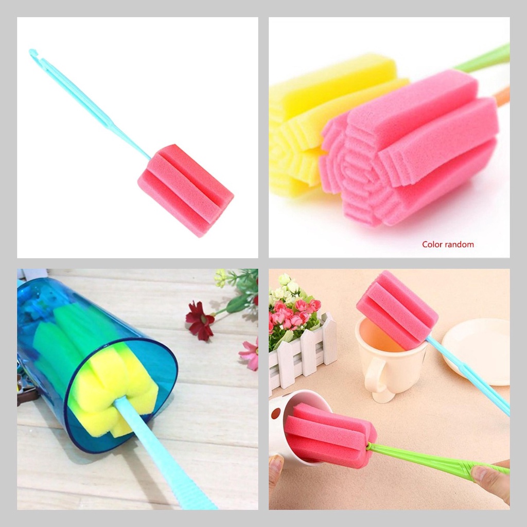 1 Cọ Rửa Bình Nước Bằng Bọt Biển Mềm Với Tay Cầm Dài Màu Sắc Ngẫu Nhiên