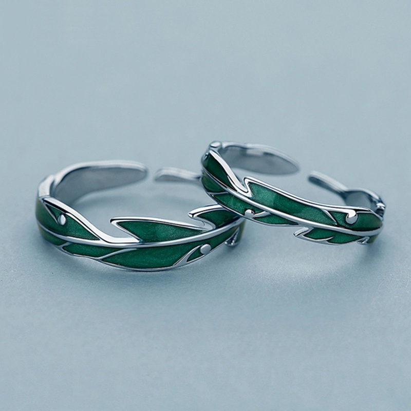 Set 2 Nhẫn Hình Chiếc Lá Màu Xanh Lá Đơn Giản Ngọt Ngào Dành Cho Cặp Đôi