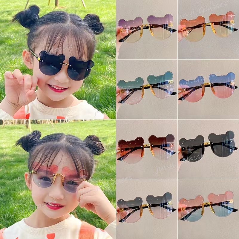 Kính Mát Tròng Tròn Chống Tia UV Hình Tai Gấu Dễ Thương Thời Trang Cho Bé Trai Và Gái