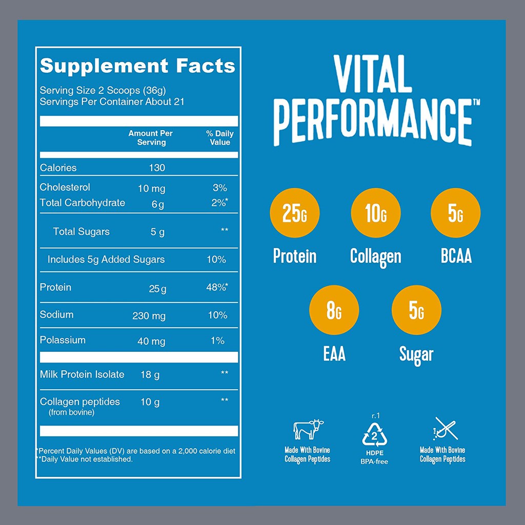 VITAL PROTEIN COLLAGEN, BỘT PROTEIN SẴN CHẮC CƠ BẮP VÀ COLLAGEN ĐẸP DA CHO NAM VÀ NỮ (782 GRAMS)