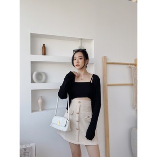 Chân váy nhung cúc ngọc