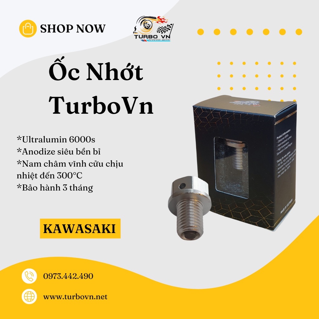 Ốc Nhớt TurboVn M12 cho các dòng xe Moto PKL Kawasaki (KLX250, Ninja300, Ninja400, Z800, Z900, Z1000....) 15mm