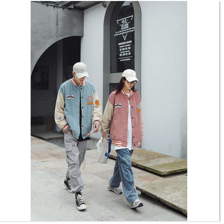 [Mã giảm] Áo Khoác Bomber Unisex Chất Nhung 🦋Áo Jacket Khuy Bấm Tay Bo Phối Màu Form Rộng 2 Màu 🦋 | BigBuy360 - bigbuy360.vn