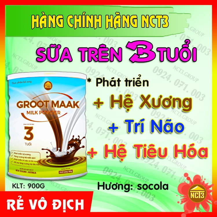 (Rẻ Vô Địch) Sữa Bột Cho Trẻ Trên 3 tuổi GROOT MAAK SOCOLA (900g) (Hàng chính hãng công ty NCT3 )