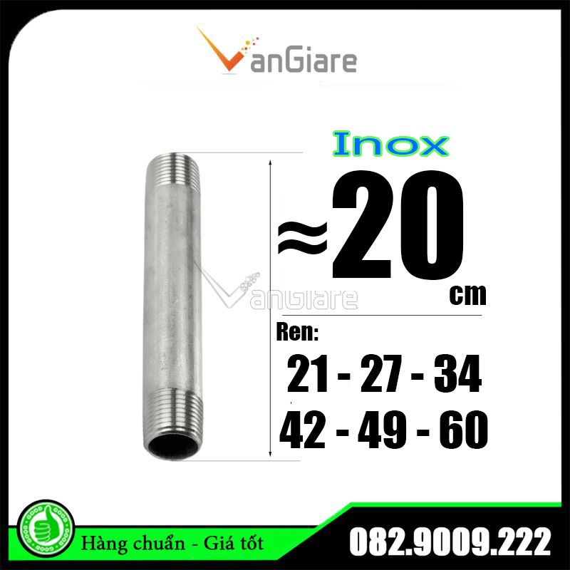 [2 tấc] Ống nối 2 đầu ren ngoài inox