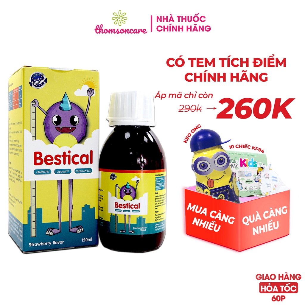 Bổ sung Canxi Bestical, có thêm D3 K2 cho bé, giúp giảm còi xương, tăng chiều cao cho trẻ - Chai 120ml