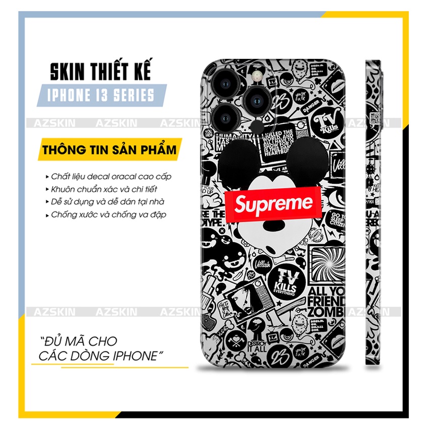 Dán Skin Patten Chuột Mickey IPhone 13 Mini - 13 Pro Max |SK_IPPT107| Hình Siêu Nét, Cán PVC, Cắt CNC, Dán Lưng Viền Máy