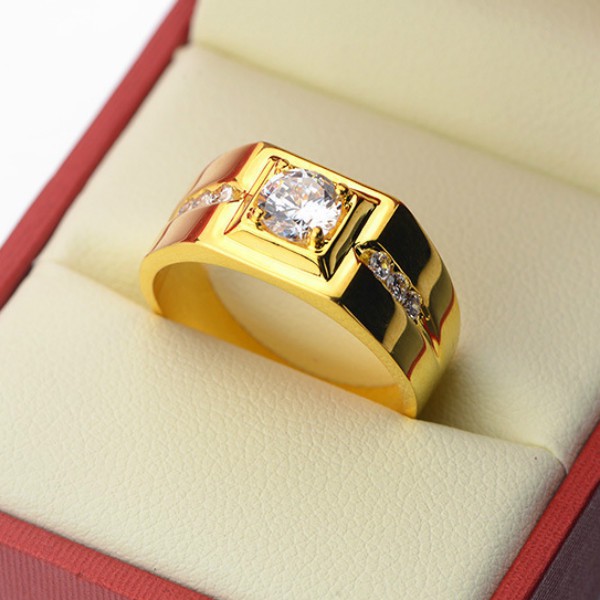 Nhẫn mạ vàng 24K đính kim cương giả sang trọng cho nam