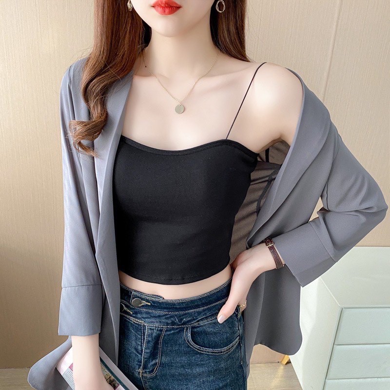 [66HOAN15K12H_Hoàn 15k đơn 99k]o 2 dây sợi bún siêu mảnh có đệm ngực thun dáng lửng sexy | BigBuy360 - bigbuy360.vn