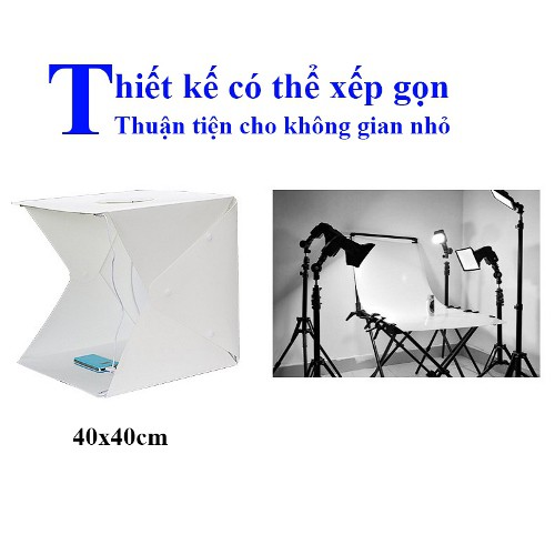 【HĐSB_SHop】 Hộp Chụp Sản Phẩm 40x40cm Có Kèm Đèn Led 2 Dãy có 70 Bóng - Tặng 2 Phong Nền - MeBoom 【HĐGB_SHop】