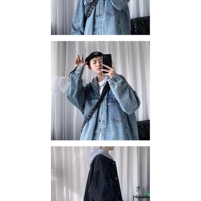 Áo Khoác Jean Thêu Túi Phối Nón Nỉ 2 Lớp, Áo Bò Thời Trang Unisex From Rộng Phong Cách Hàn Quốc