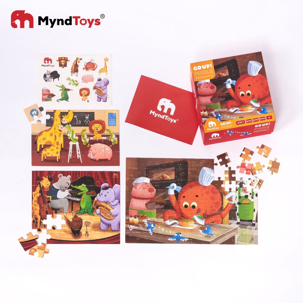 Đồ chơi xếp hình Myndtoys Go Up! Puzzle Level 3 - ZooMania và Zootastic dành cho các bé trên 3 tuổi