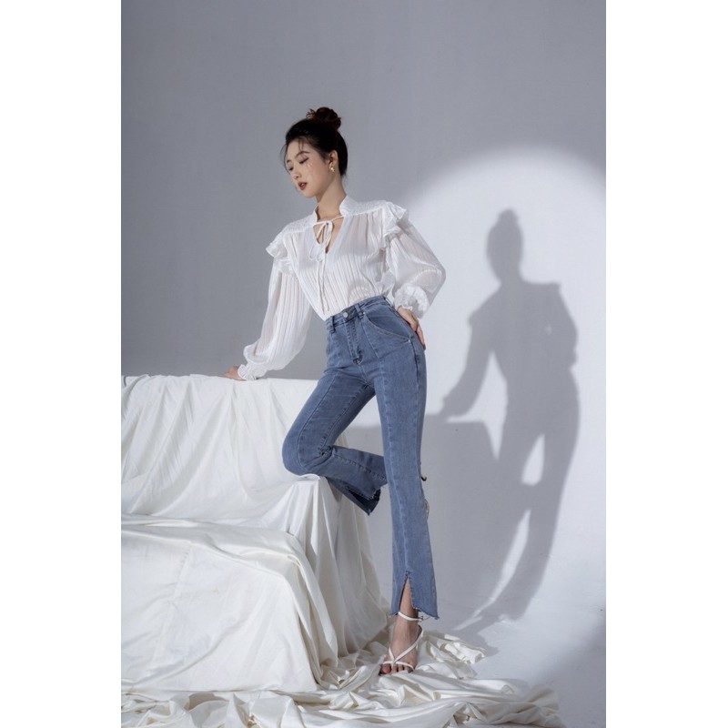 Quần jeans xẻ gấu gân giữa - Unique Flare Jeans