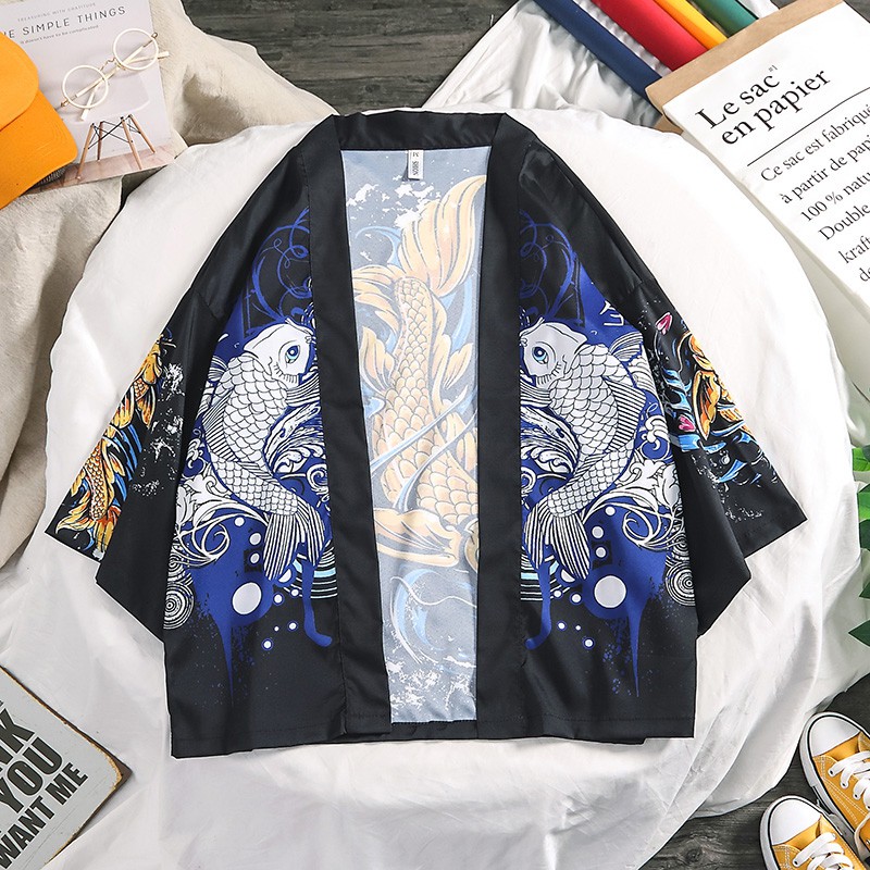 CÓ SIZE - ÁO KHOÁC KIMONO UKIYO-E phong cách Harajuku Haori Happi họa tiết cá chép và mỹ nhân