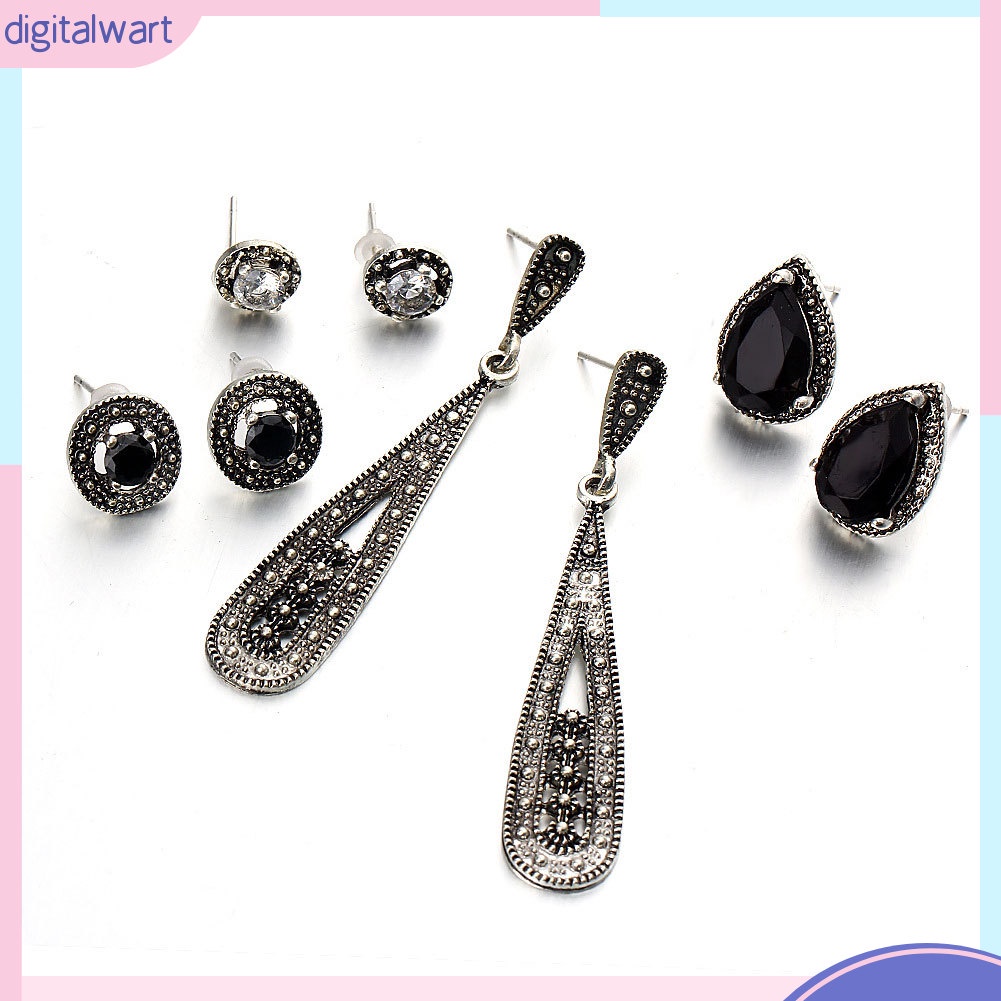 Set 4 Đôi Khuyên Tai Kim Loại Đính Đá Thời Trang Cho Nữ