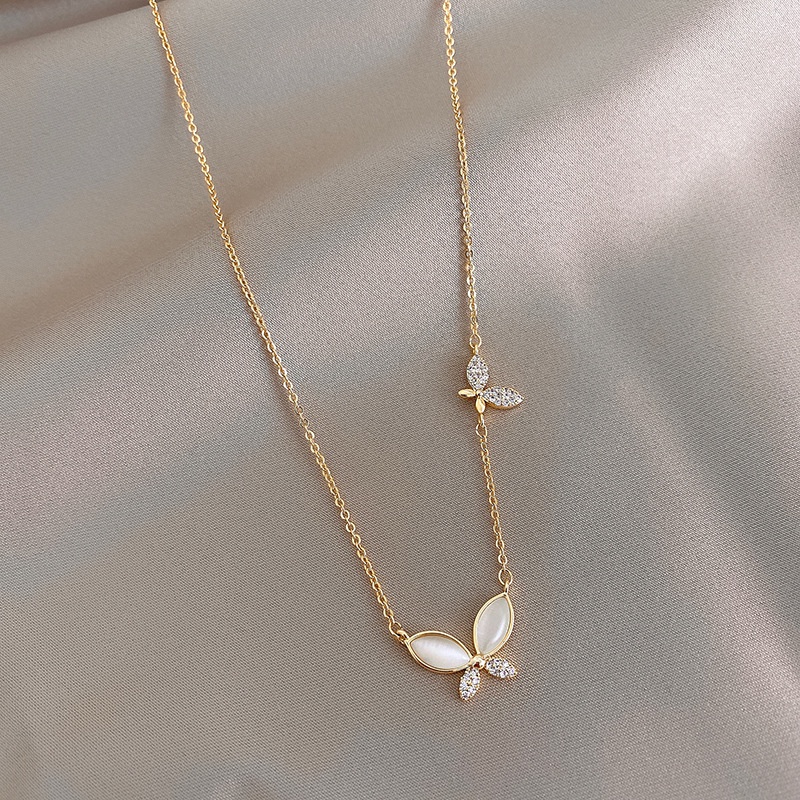 Dây Chuyền Mặt Hình Bướm Đính Đá Opal Sang Trọng Cho Nữ