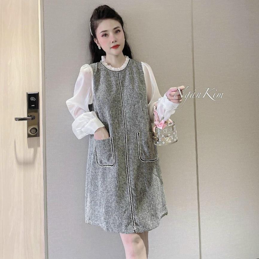 váy suông nữ dài tay phối 2 túi chất xước 2 màu | BigBuy360 - bigbuy360.vn