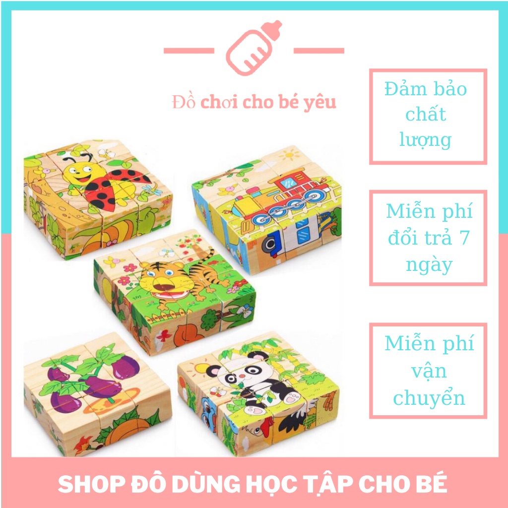 Đồ Chơi Ghép Hình 6 Mặt 9 Miếng Gỗ Cho Bé Lắp Ghép Được 6 Bức Hình Khác Nhau