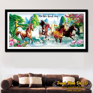 Tranh đính đá ngựa Mã đáo thành công KÍCH THƯỚC LỚN - Tranh đính đá ngựa chạy qua phải DF053 kích thước 175x74cm