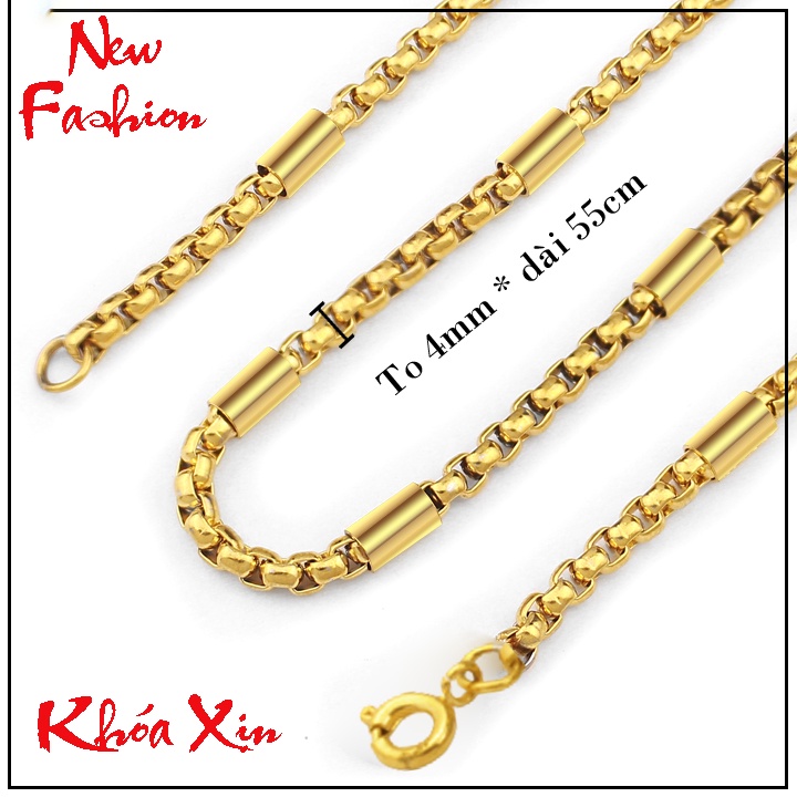 Dây chuyền nam kiểu ống trúc 4mm Khóa Xịn bọc khoanh trơn mạ vàng siêu đẹp, bền màu tạo đẳg cách phong độ cho người đeo