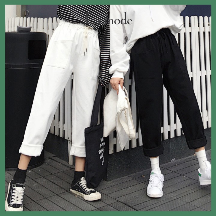 Quần Baggy Kaki Basic Form Cho Nữ Có Túi Trước Dây Rút Freesize - La mode