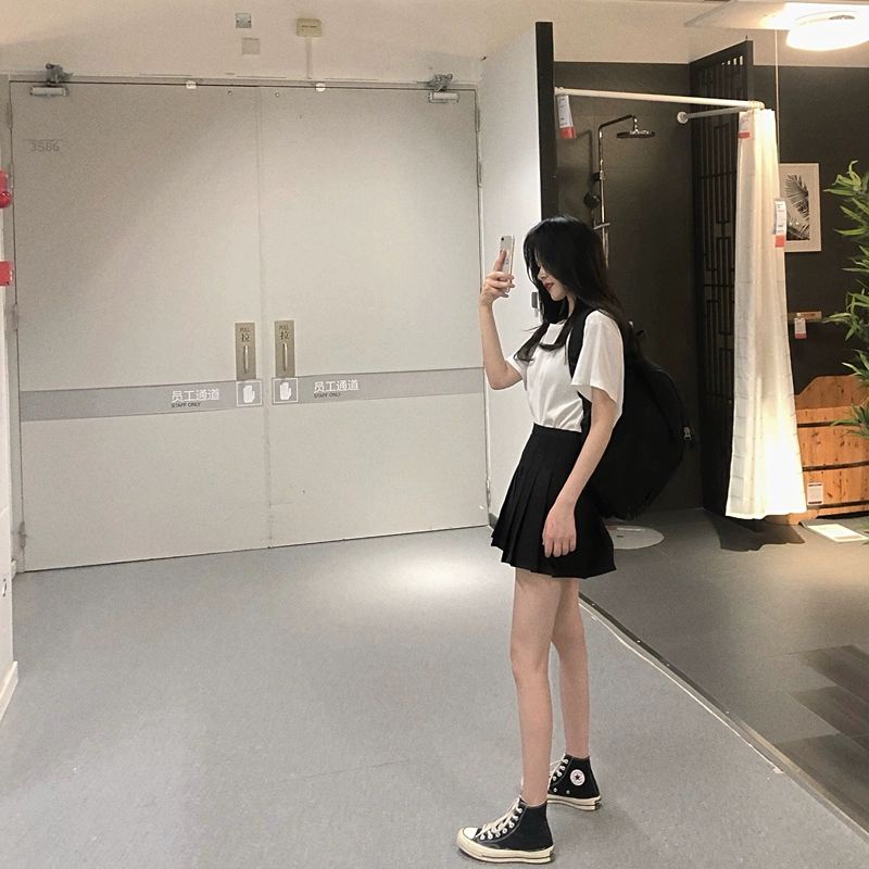 Jiashucheng Chân Váy Ngắn Dáng Chữ A Xếp Ly Lưng Cao Màu Trắng Thời Trang Xuân Hè Dễ Phối Đồ Cho Học Sinh