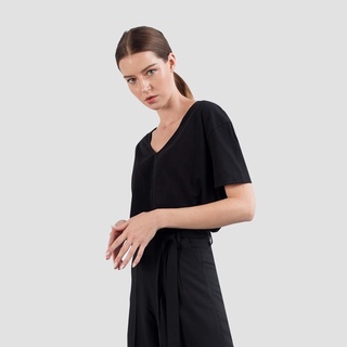 Áo thun basic cổ V (Trắng - Đen)