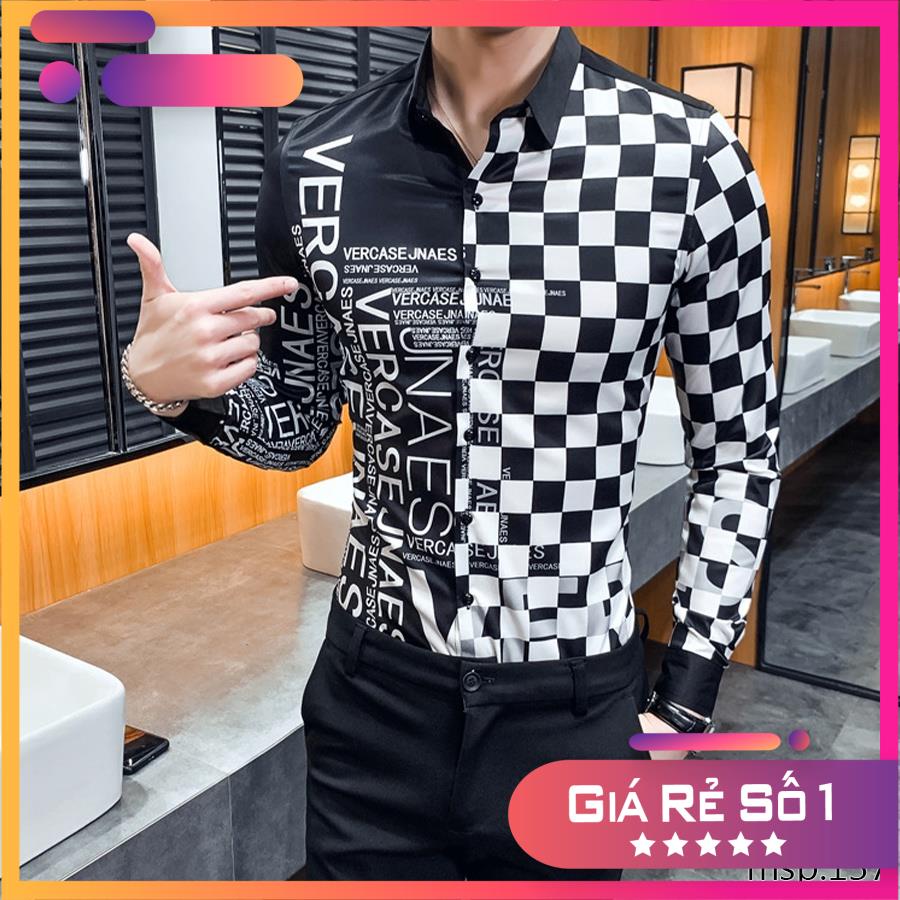 Áo sơ mi phối caro đen trắng Vercase TSM mã 137 | BigBuy360 - bigbuy360.vn