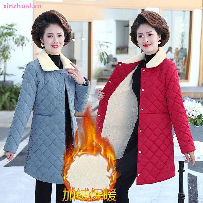 Áo Khoác Cotton Nhung Dày Giữ Ấm Mùa Đông Phong Cách Phương Tây Cho Nữ Trung Niên