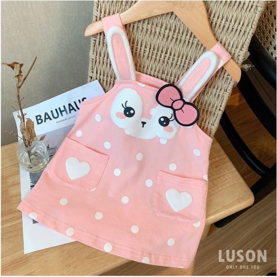 [Yumi's House] Váy yếm thỏ hồng cotton dành cho bé gái hàng Quảng Châu cao cấp (ko kèm áo)