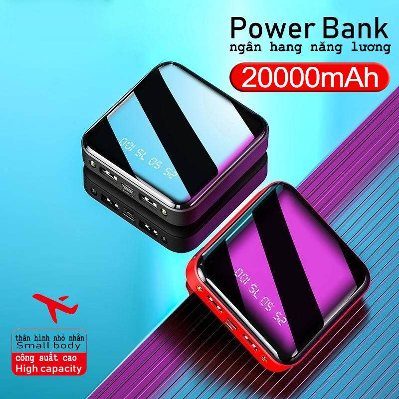 Power bank Pin dự phòng mini dung lượng đầy đủ 20000mAh màn hình kỹ thuật số USB kép sạc dự phòng sạc nhanh di động