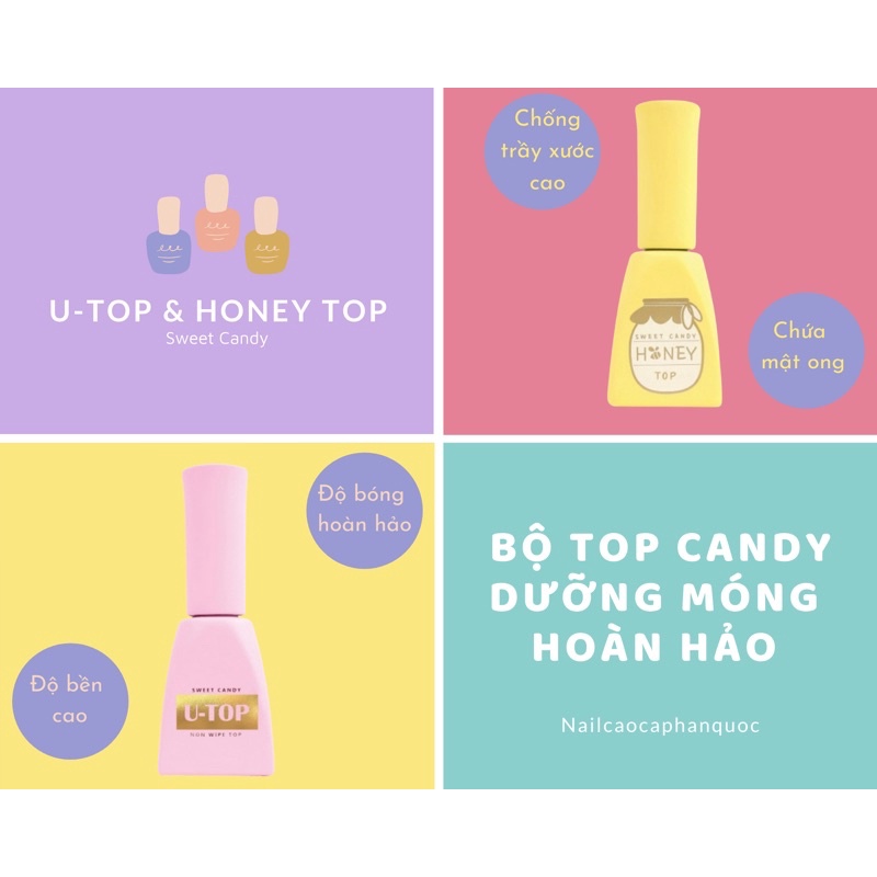 Chính hãng-FreeshipCombo top Ultra - top và Honey top cao cấp Hàn Quốc Candy nail dưỡng móng (2 chai top)