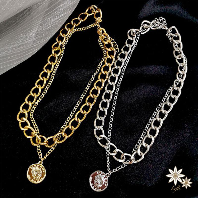 Vòng cổ Sợi Xích Dày Hai Lớp Mặt Hình Chân Dung Cổ Điển Thời Trang