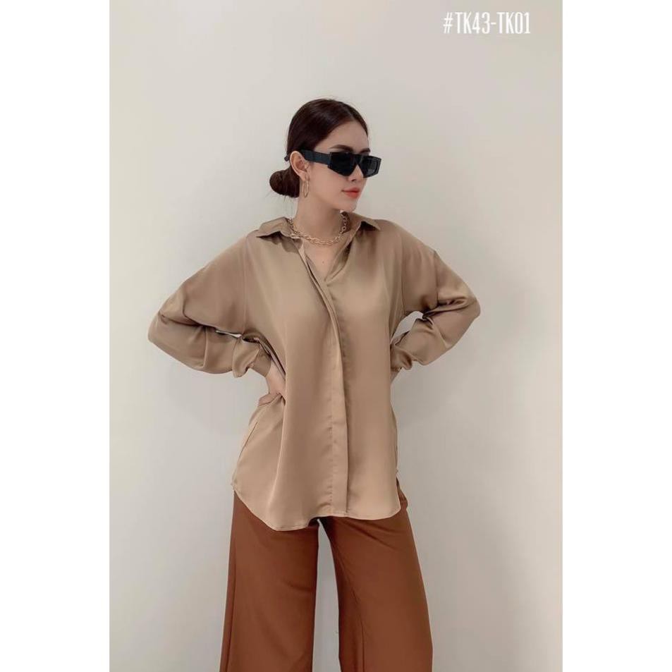 Áo Sơ Mi Công Sở Nẹp Khuy Giấu Nút Liền Lụa Satin Thanh Lịch Nhiều Màu | BigBuy360 - bigbuy360.vn