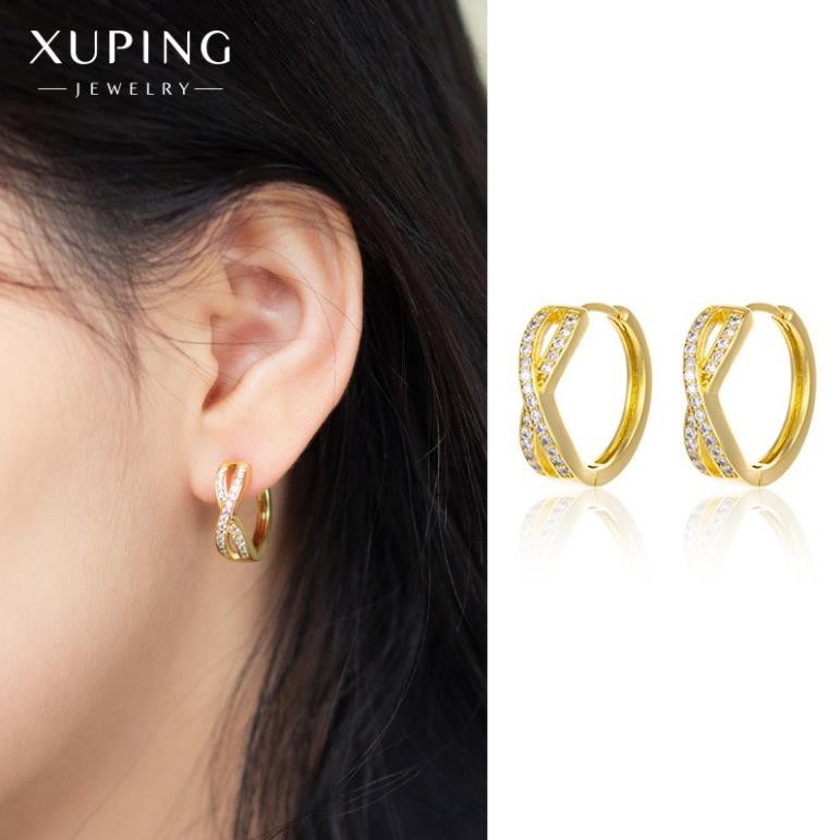 Bông Tai Nữ Mạ Vàng 24K Thiết Kế Hình Nơ, Dáng Khoen Tròn Đính Đá Sapphire - XPBT63