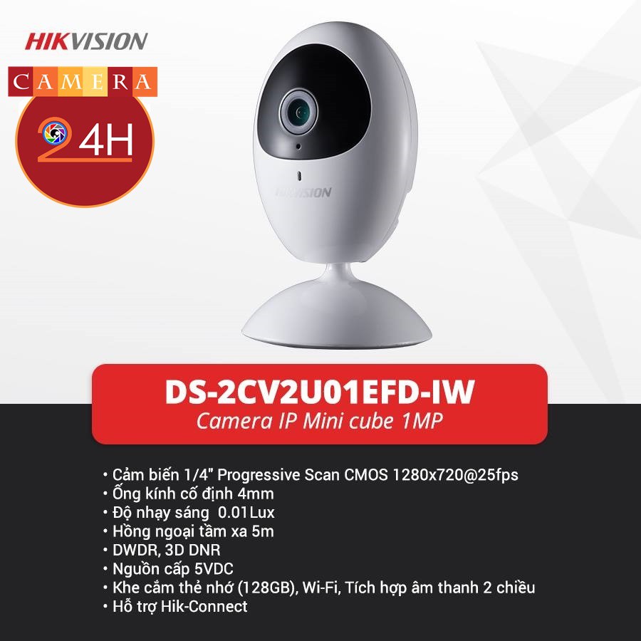 Camera IP Cube Wifi 1MP Hikvision DS-2CV2U01EFD-IW