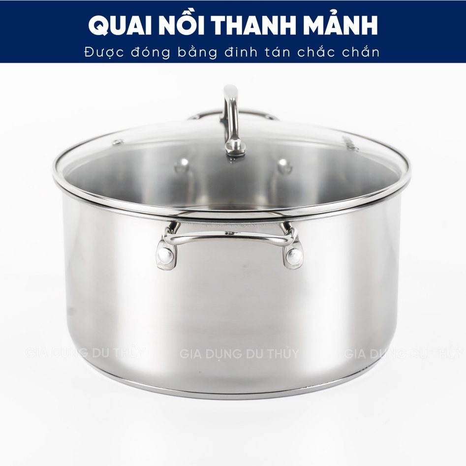 Bộ nồi inox 304 cao cấp dùng được mọi loại bếp, đáy 3 lớp, chất liệu inox cao cấp an toàn nắp kính cường lực chịu nhiệt